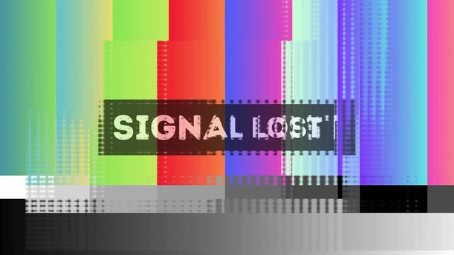 Display of Broadcast Signal Loss on a Digital Television Screen with Glitch and Static Interference Visuals