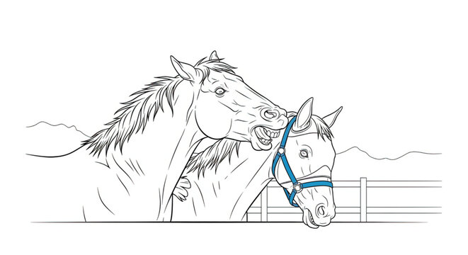 Two horses standing side by side.