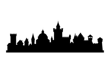 Fototapeta premium Black Silhouette of Medieval City Skyline with Castle and Cathedral