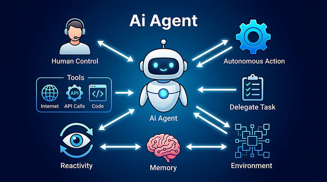 Comprehensive Visual Diagram Explaining the Core Architecture, Functions, and Interconnected Systems of an Artificial Intelligence Agent