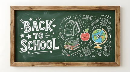 Fototapeta premium Back to school chalkboard illustration with educational icons