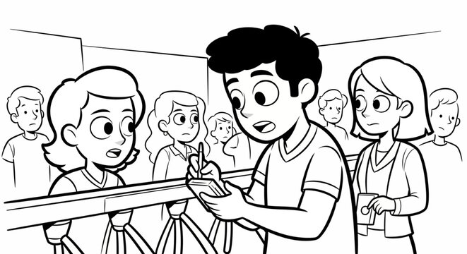 Young boy operating camera with classmates watching attentively.