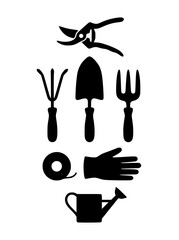 Fototapeta premium Set of gardening tool silhouettes isolated on white background