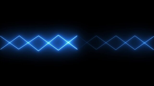 Blue neon diamond shape line animation on black background seamless loop