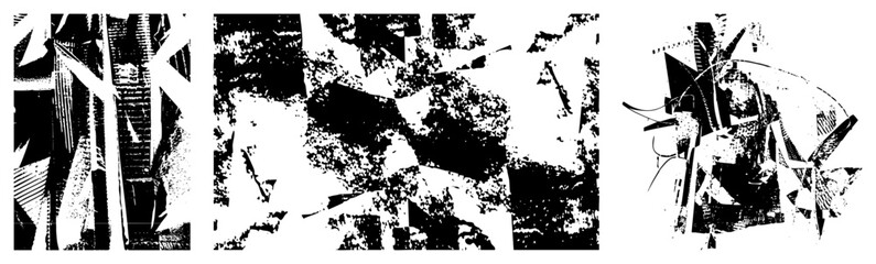 Obraz premium This intense ink splatter piece features a dark scratchy mess and jagged splintered fragments. The chaotic grit and rough stencil texture create a raw visual impact through broken.
