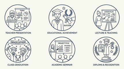 Fototapeta premium Graduation Academic Achievement Icon Set.