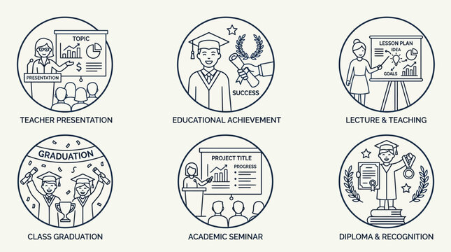 Graduation Academic Achievement Icon Set.