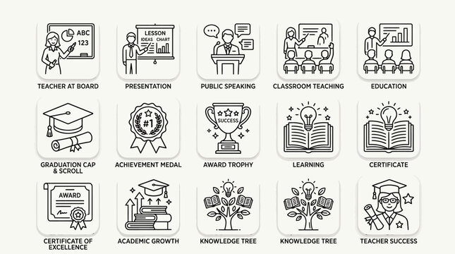 Education icons and learning symbols.