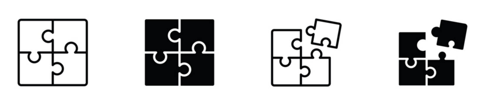 Puzzle Piece Icon Set. Solution, Integration and Problem Solving Icons. Vector Illustration.