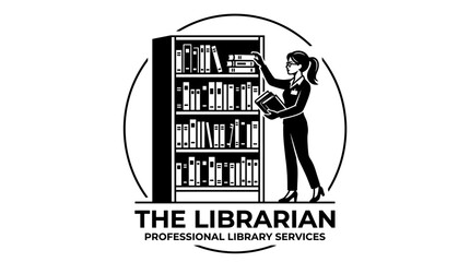 Librarian woman with bookshelf and books. © jagoan
