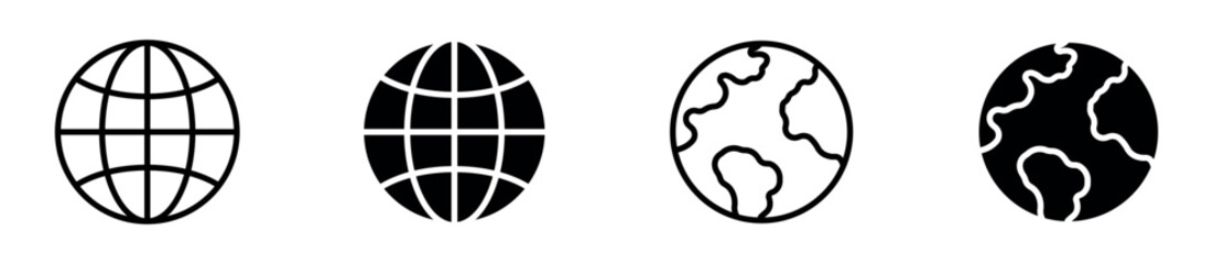 Globe Icon Set. World Map, Global Network and Earth Geography Icons. Vector Illustration. © Icon Atelier