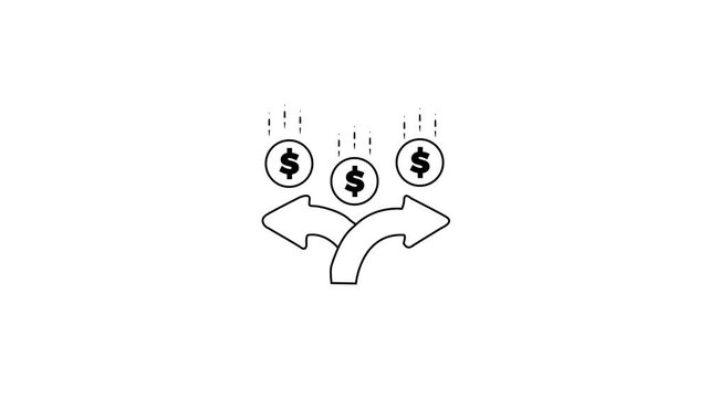 Minimalist money allocation line icon animation on white background