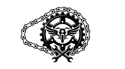 Obraz premium Mechanical gear with wings logo symbol.