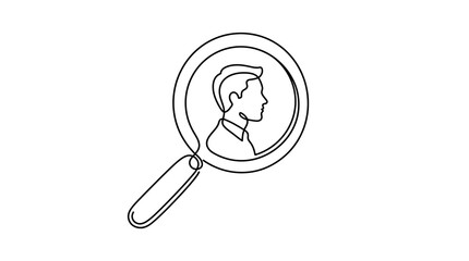 Magnifying Glass With Profile Portrait Continuous Line Drawing © Sekh