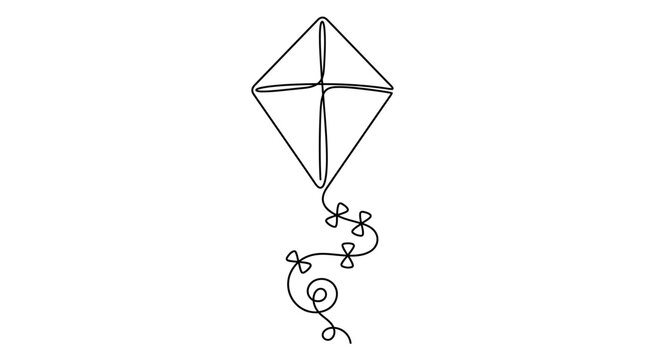 Line art kite with trailing string simple black and white illustration