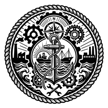 Nautical Anchor Ship Icon Emblem Design.