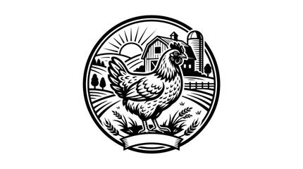 Rooster Farm Animal Black White Illustration. © jagoan
