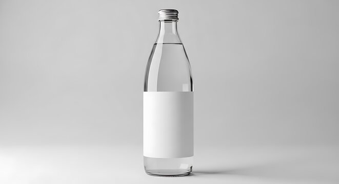 Water bottle mockup with blank label, clear glass