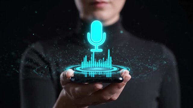 Interactive Voice Assistant Microphone on smartphone, demonstrating AI for seamless voice command functionality