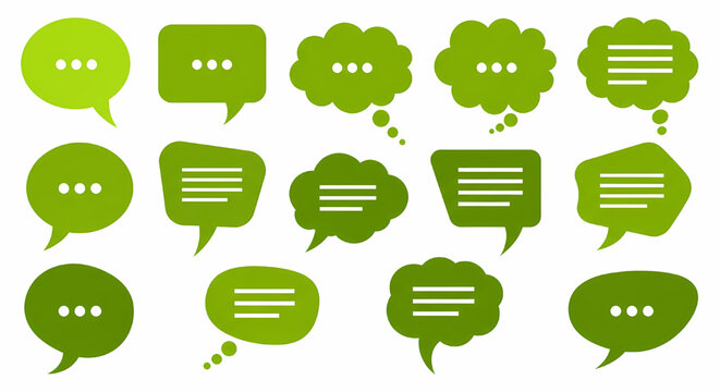 Collection of green speech bubbles communication icons