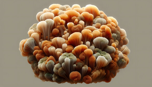 Colorful Fungal Colony Cluster Orange Green 3D Illustration