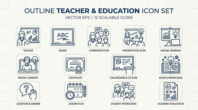 Teacher Education Icon Set Illustrations.
