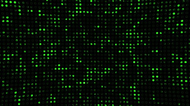 Green neon LED dot matrix grid digital data animation loop with motion background 4k video animation