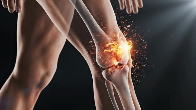 Knee Joint Pain Representation With Explosive Inflammation Sparks Against Dark Background Depicting Medical Concerns