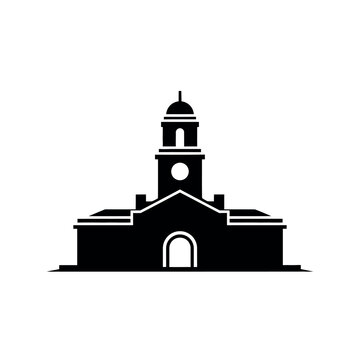 Silhouette of a classic building with a clock tower.