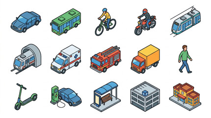 Naklejka premium Assorted LEGO Style Vehicles and Structures Set