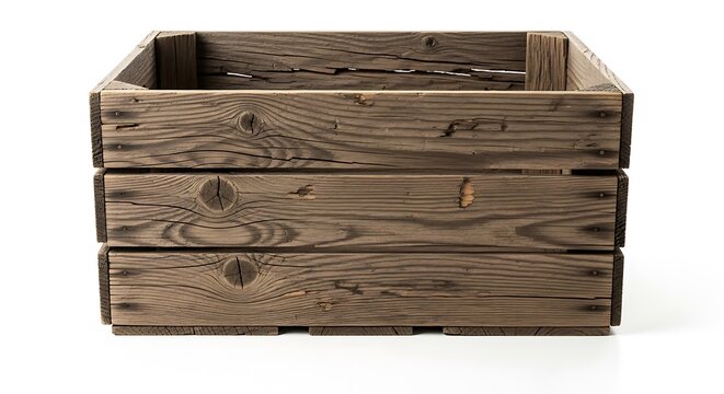 Brown Wooden Crate Isolated on White Background