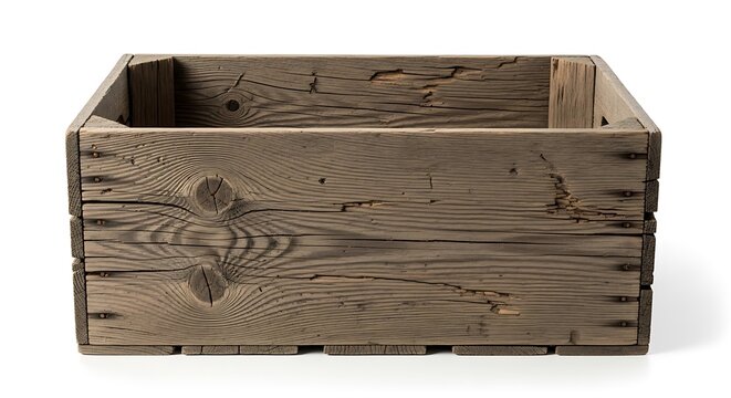 Brown Wooden Crate on White Background
