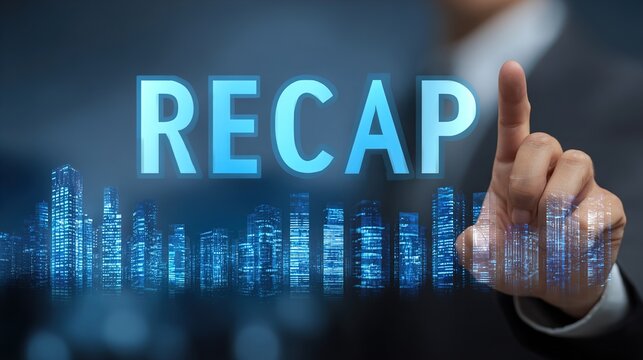 Businessman interacting with digital recap interface