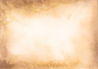 Fototapeta premium Hand Painted Earthy brown watercolor background with elegant paper texture and vignette border