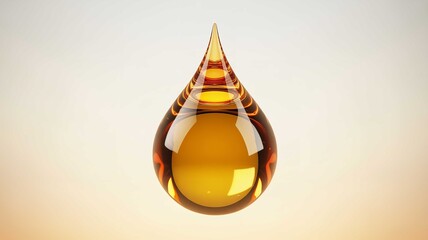 Fototapeta premium Single glossy golden oil drop floating in air with smooth reflections and high quality lighting for your digital creative projects