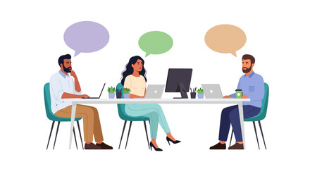 Fototapeta premium Business people meeting, office discussion, teamwork illustration, communication vector