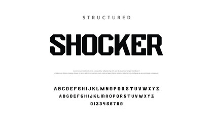 Obraz premium Digital modern alphabet font. Creative abstract urban, futuristic, fashion, sport, minimal technology typography. Simple vector illustration with number modern, futuristic modern geometric font