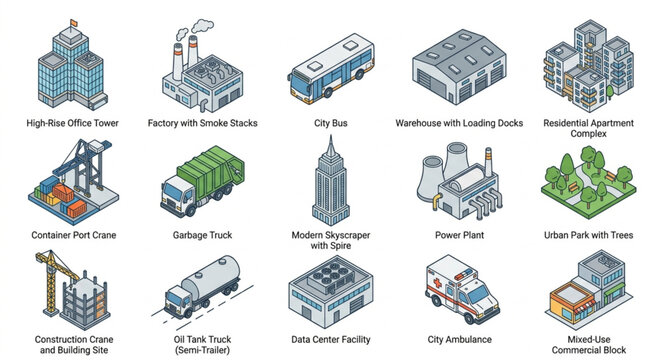 Collection of LEGO Style City and Construction Buildings