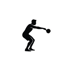 Obraz premium Silhouette of a man performing a kettlebell swing, illustrating a powerful full-body exercise focused on hip hinge and explosive strength.