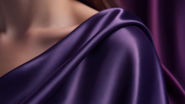 Luxurious Purple Silk Fabric Draped Elegantly on a Shoulder, Smooth and Flowing Texture in Slow Motion Full HD Video Background