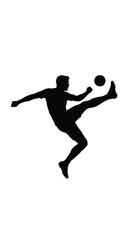 Obraz premium Dynamic silhouette of a soccer player executing a bicycle kick, capturing the athleticism and skill involved in this spectacular aerial maneuver during a game.