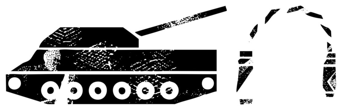 Rugged armored vehicle, often called a panzer or iron, rendered in a high contrast stencil style. This battle tank graphic features heavy grit and halftone for an edgy look.