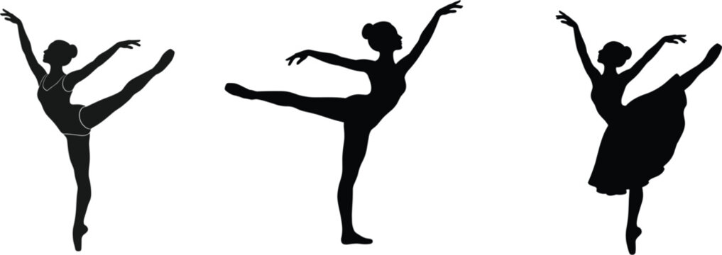 Ballerina dancer silhouettes vector collection featuring graceful female ballet performers dancing posing isolated elements set on white background