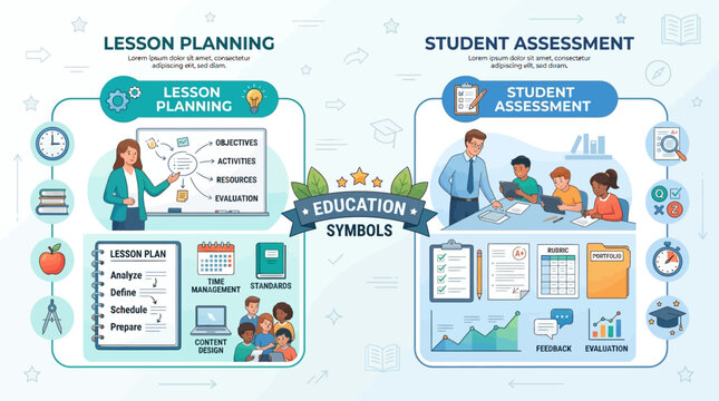 Education symbols for lesson planning.