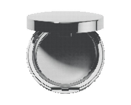 Retro halftone compact powder makeup case with circle dot pattern design isolated on white background