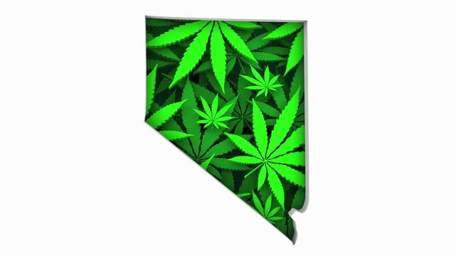 Nevada NV Map Marijuana Pot Leaves State Law CBD THC Pot Cannabis 3d Animation