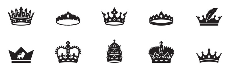 Royal crown icon set. King, queen and princess tiara symbol collection. Luxury monarch, emperor, pope and noble award signs. Vector illustration. Vector Graphic. EPS 10 © Jeremy_Show