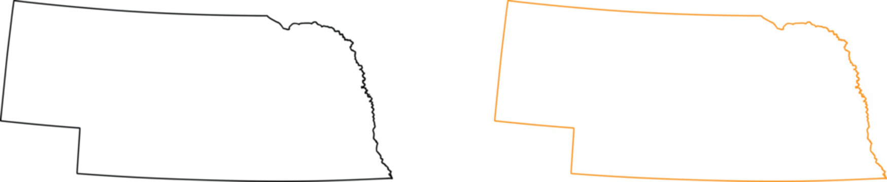 Black and orange outline map of nebraska state in the united states