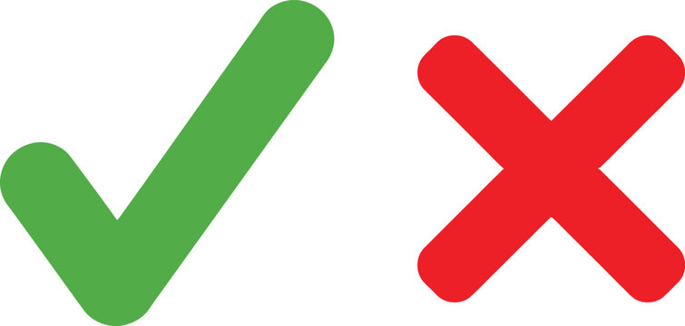 Green check mark and red cross mark symbols for accept and reject or true and false choice