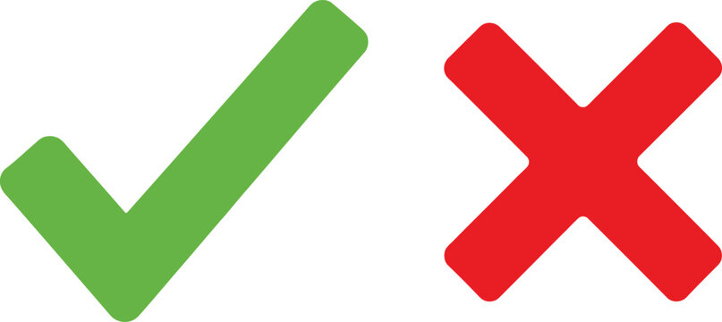 Green check mark and red cross mark symbols for survey and choice icons